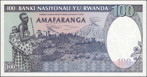 Rwanda 100 franków Zebry 1989 P-19