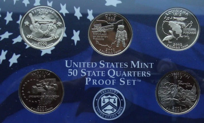 USA Proof set 5 x 25c Stany 2002 "S"