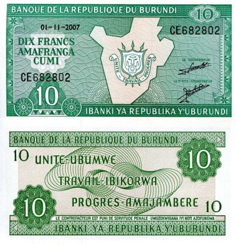 Burundi 10 franków 2007 P-33e