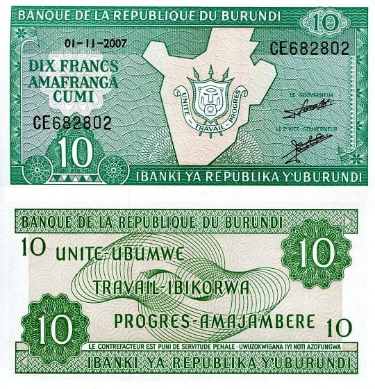 Burundi 10 franków 2007 P-33e