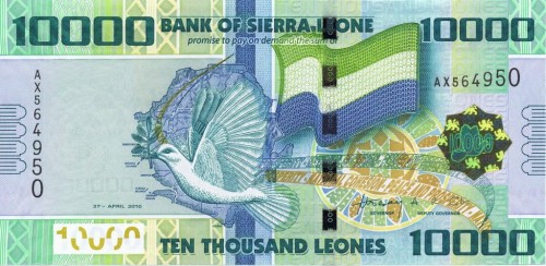 Sierra Leone 10 000 leones Gołąbek 2010 P-33