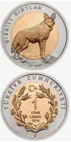 Turcja 1 lira Hiena pręgowana 2014