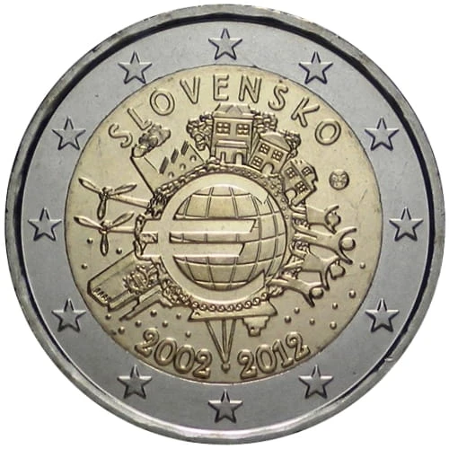 2 € Słowacja 10 lat euro w obiegu 2012