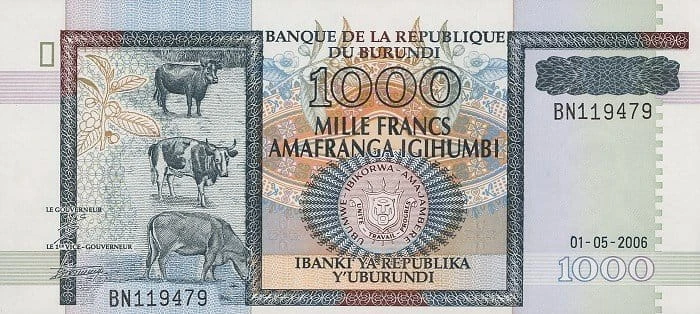 Burundi 1000 franków Bydło 2006 P-39d