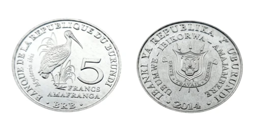 Burundi 5 franków Dławigad afrykański 2014.jpg