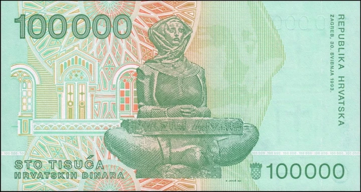Chorwacja 100 000 dinarów Ruder Bośković 1993 P-27