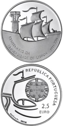 2,5 € Portugalia 100-lecie uniwersytetu w Lizbonie 2011