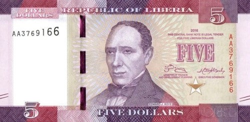 Liberia 5 dolarów Zbiory 2016 P-31a
