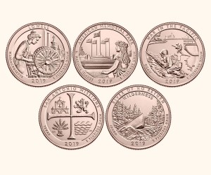 USA 25 c Parki narodowe x5 2019 platerowane złotem