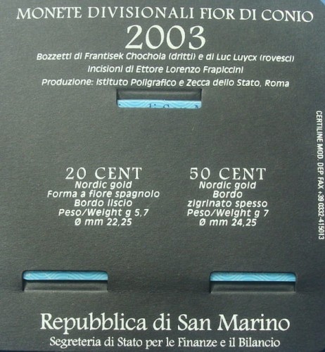 San Marino mini kit 20c +50c 2003