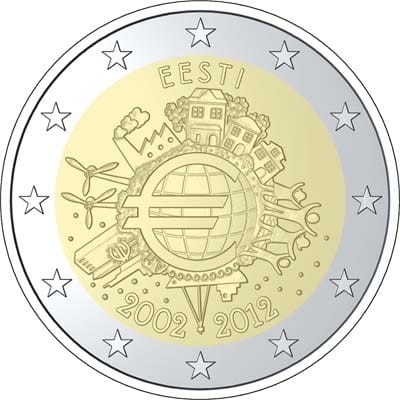 2 € Estonia 10 lat euro w obiegu 2012