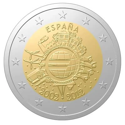 2 € Hiszpania 10 lat euro w obiegu 2012