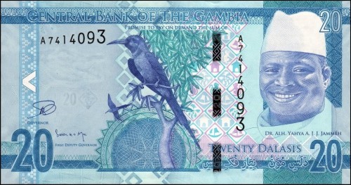 Gambia 20 Dalasi Żołna karminowa 2015 P-33a