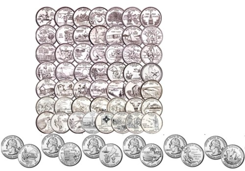 USA 56 x 25 c komplet ćwiartek stanowych + Terytoria 1999-2009