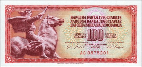 Jugosławia 100 dinarów Jeździec 1965 P-80c