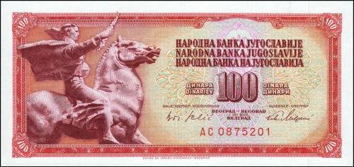 Jugosławia 100 dinarów Jeździec 1965 P-80c