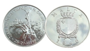 Malta 5 lira Jan Paweł II 1990