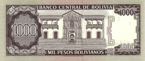 Boliwia 1000 peso Dom wolności 1982 P-167