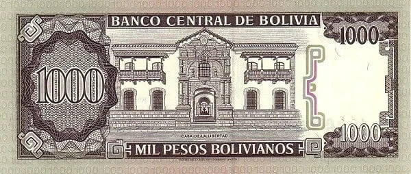 Boliwia 1000 peso Dom wolności 1982 P-167