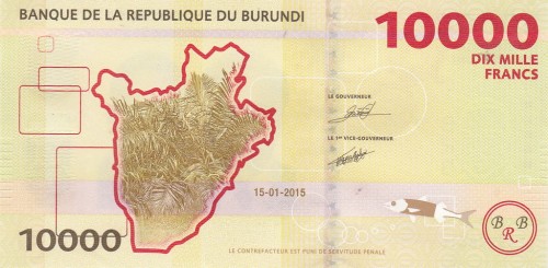 Burundi 10 000 franków Hipopotam 2015 P-54a