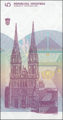 Chorwacja 5 dinarów Ruder Bośković 1991